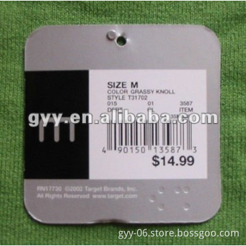 Square trousers tag with sticker for price printing